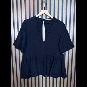 Kimchi Blue Blouse Small Womens Black Keyhole Deep V Neck Half Sleeve